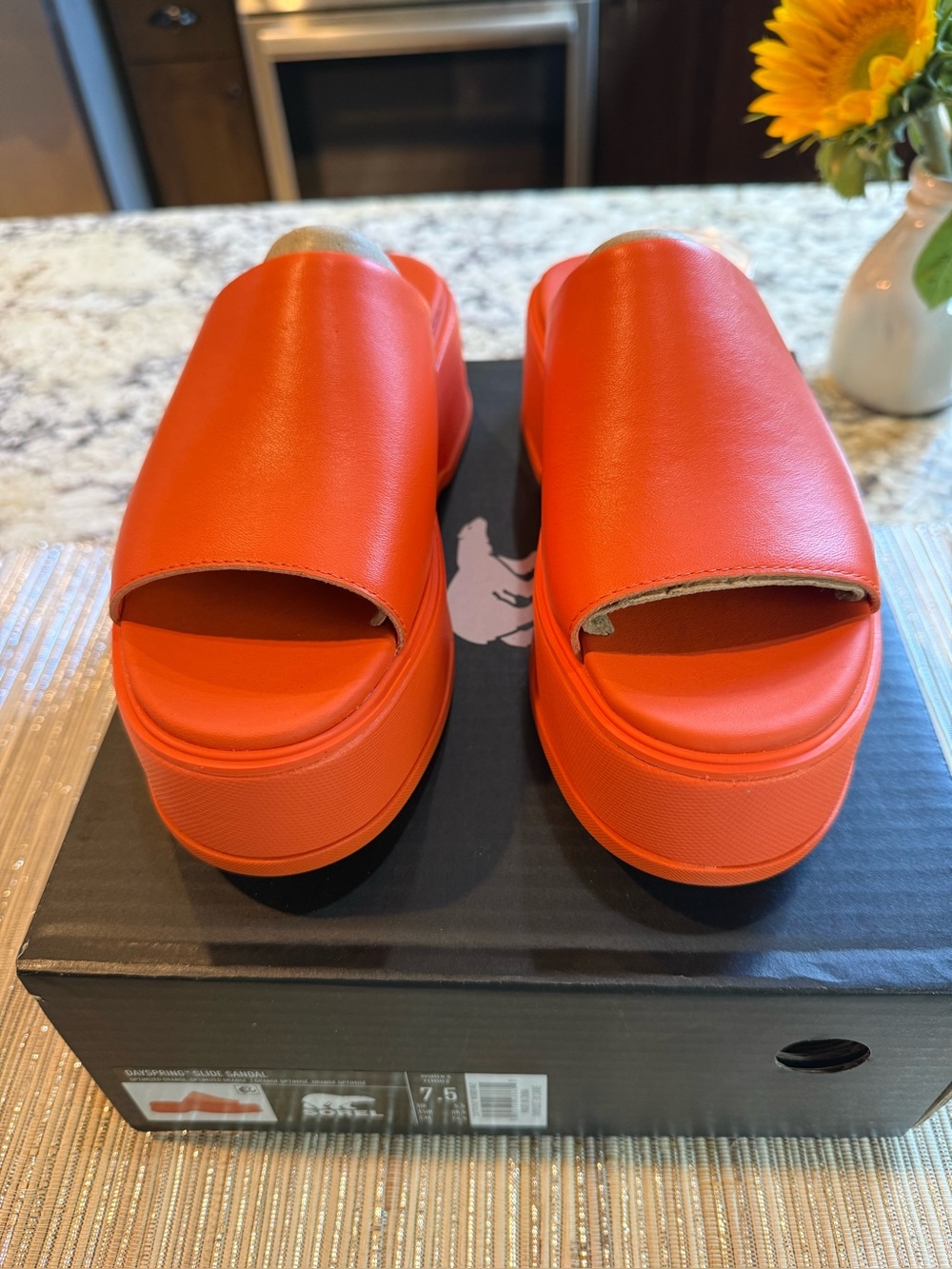 NEW Sorel | Dayspring Platform Slide Sandals In Orange, Size 7.5